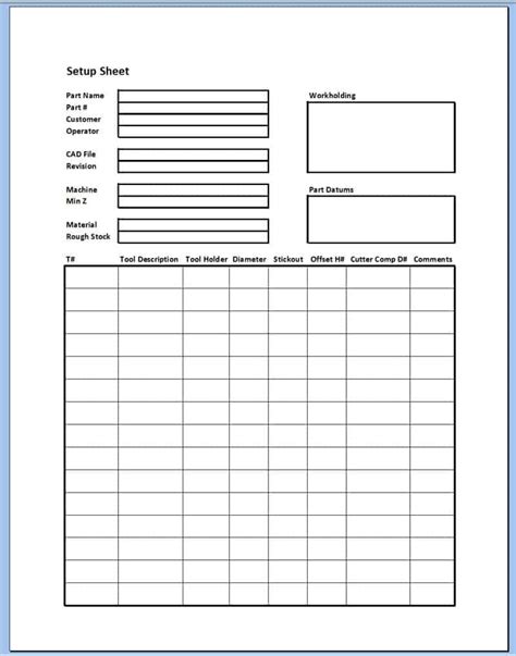 cnc setup sheet examples